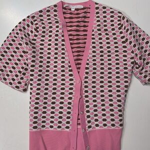 Veronica Beard Pink and Brown Geometric Cardigan